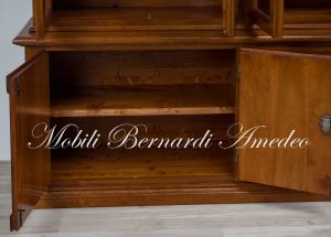 LB55 Walnut Bookcase Raised Base Inlaid Doors Glass Doors Drawers 06